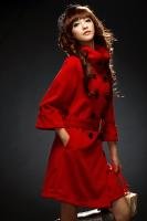 红色呢大衣 休闲 简约时尚 中长款呢外套